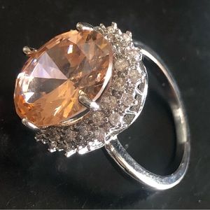 Man made morganite with rhinestones fashion Ring Size 9